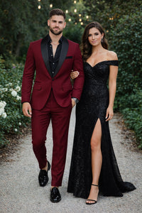 Burgundy Prom Tuxedo - Wedding Suit - Groom Tuxedo Suit