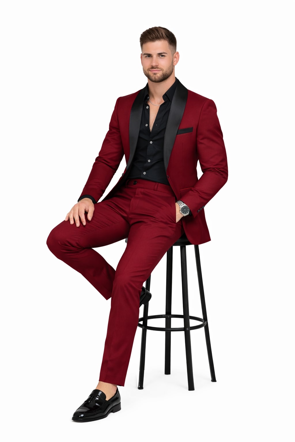 Burgundy Prom Tuxedo - Wedding Suit - Groom Tuxedo Suit - Image 5