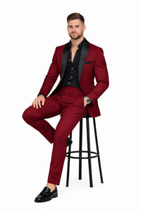 Burgundy Prom Tuxedo - Wedding Suit - Groom Tuxedo Suit