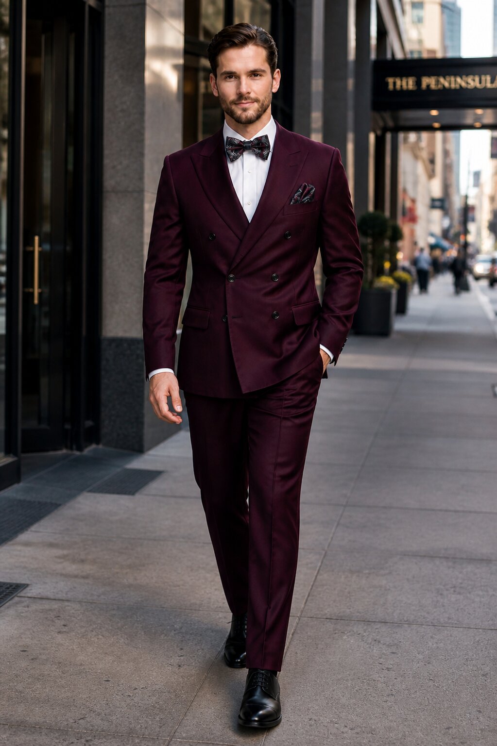 Men's Designer Double Breasted Wool Suit in Burgundy Modern Fit
