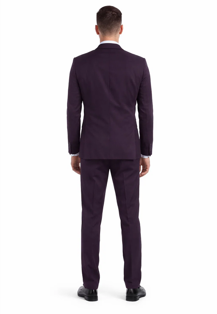 "Burgundy Men's Skinny Fit Vested Suit - Two Button Style" - Image 2