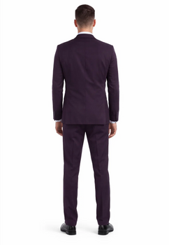 "Burgundy Men's Skinny Fit Vested Suit - Two Button Style" - Image 2