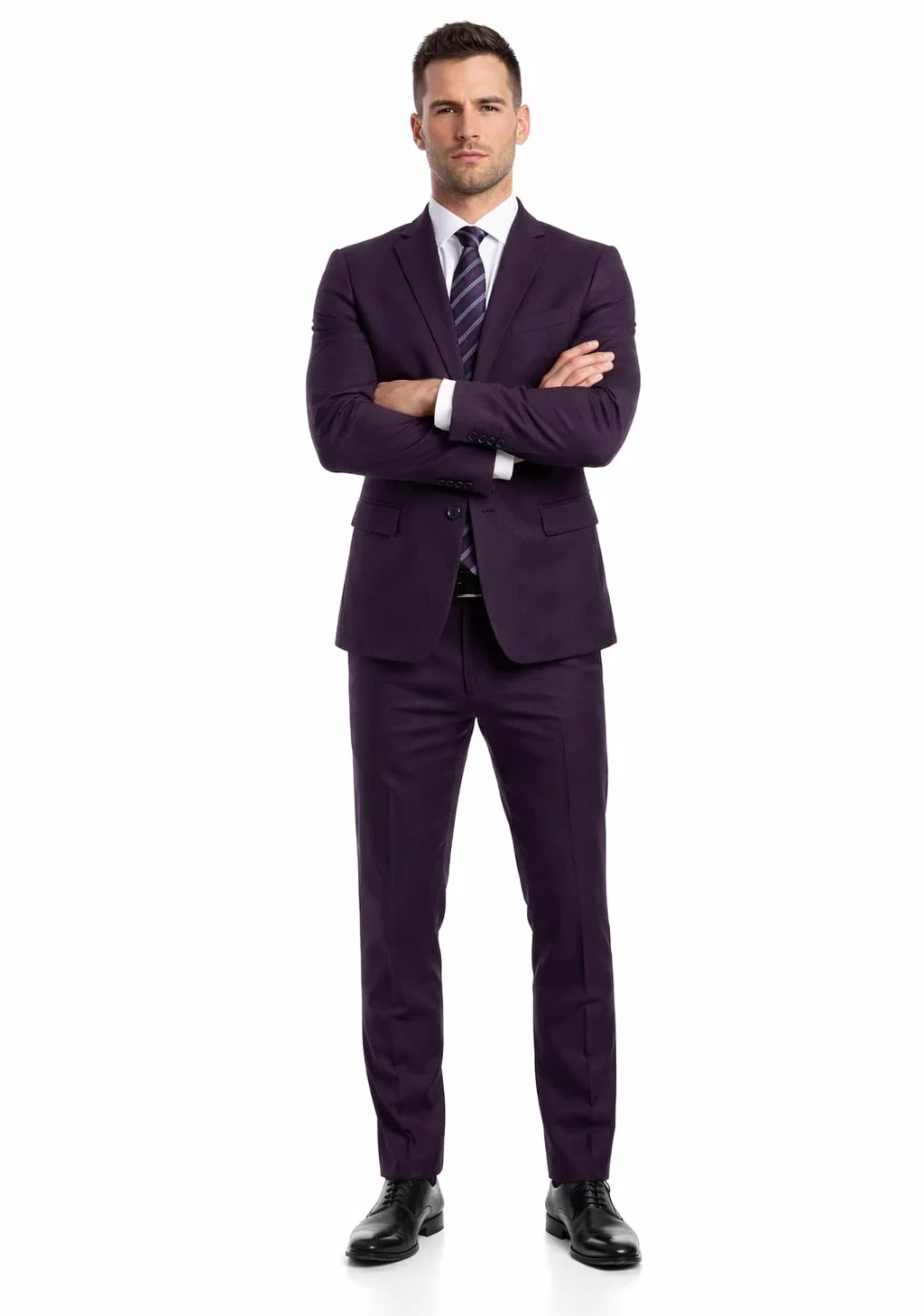 "Burgundy Men's Skinny Fit Vested Suit - Two Button Style" - Image 5