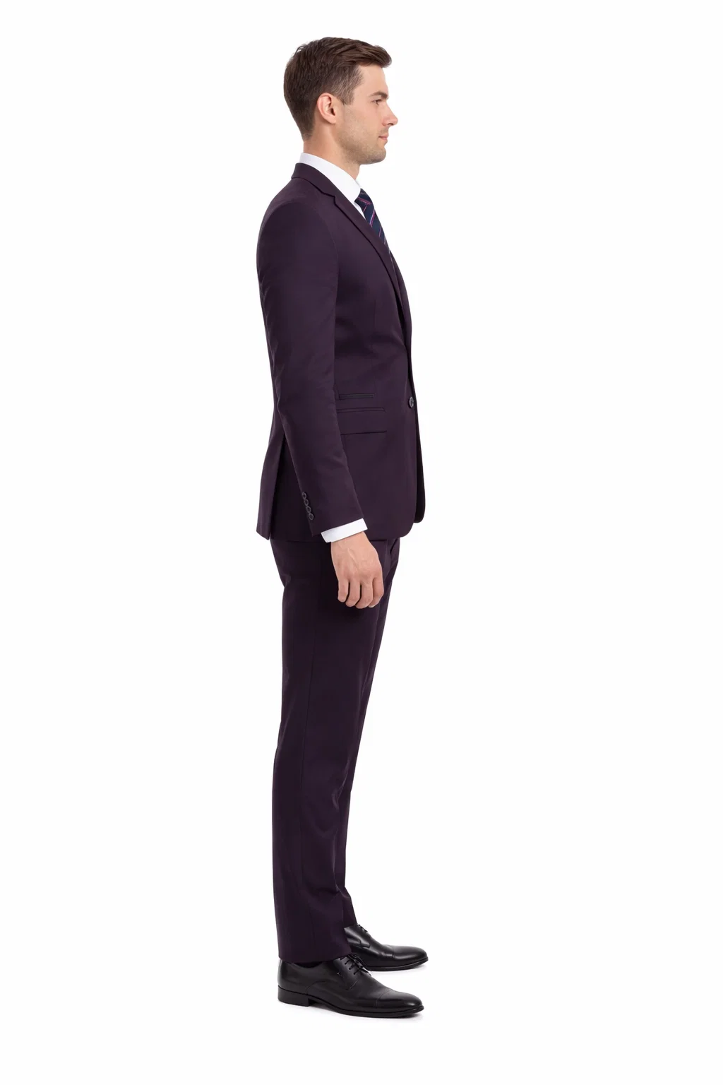 "Burgundy Men's Skinny Fit Vested Suit - Two Button Style" - Image 4