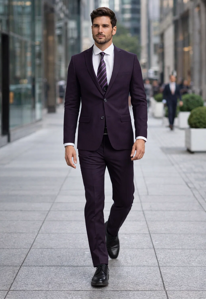 "Burgundy Men's Skinny Fit Vested Suit - Two Button Style" - Image 6