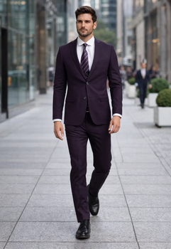 "Burgundy Men's Skinny Fit Vested Suit - Two Button Style" - Image 6