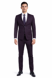 "Burgundy Men's Skinny Fit Vested Suit - Two Button Style"