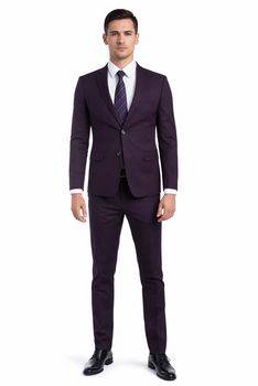 "Burgundy Men's Skinny Fit Vested Suit - Two Button Style"
