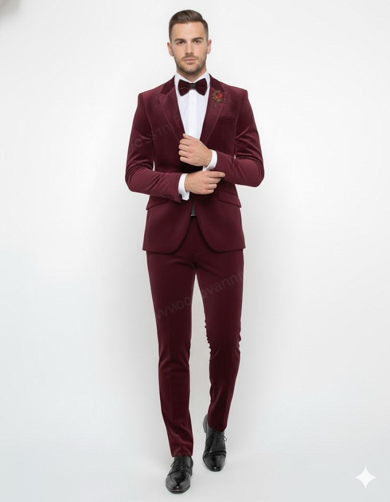 Burgundy Modern Stylish Ensemble Velvet Suit - Image 3