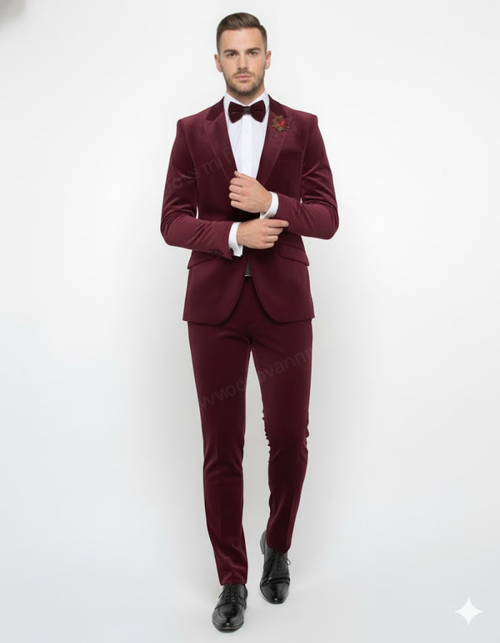 Burgundy Modern Stylish Ensemble Velvet Suit - Image 3