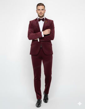 Burgundy Modern Stylish Ensemble Velvet Suit - Image 4