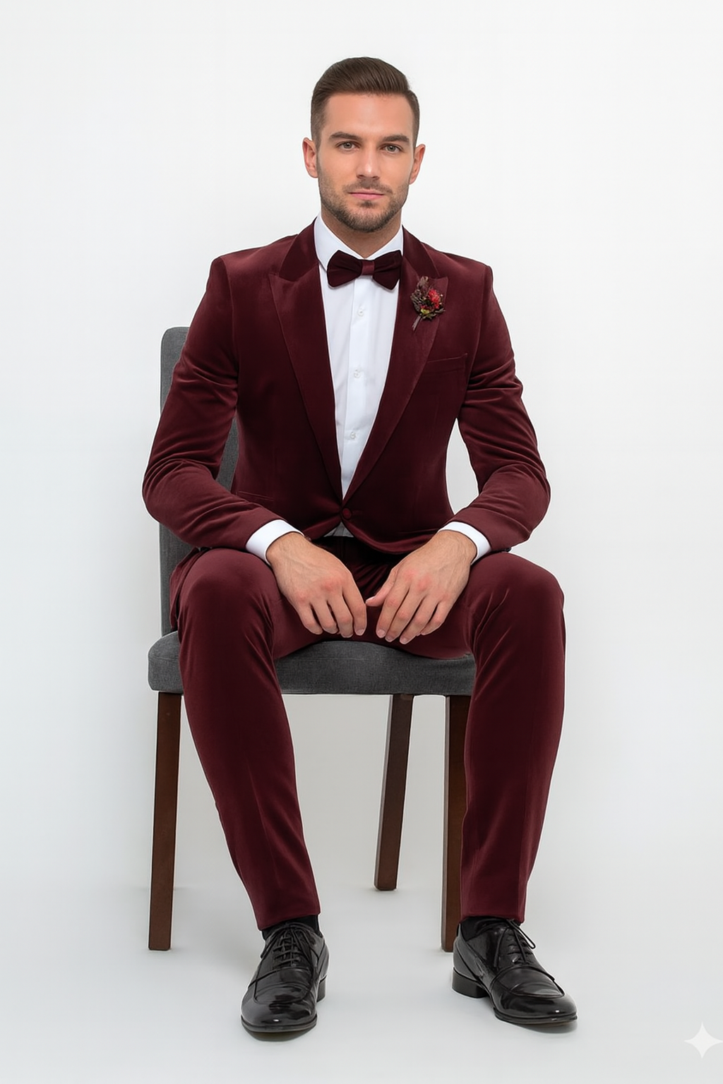 Burgundy Modern Stylish Ensemble Velvet Suit - Image 8