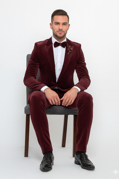 Burgundy Modern Stylish Ensemble Velvet Suit - Image 8