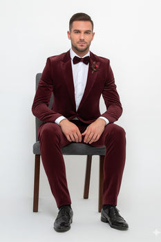 Burgundy Modern Stylish Ensemble Velvet Suit - Image 8