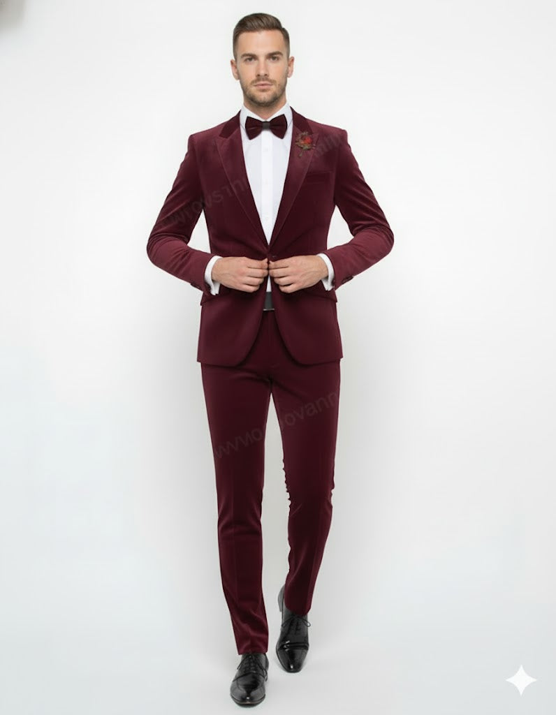 Burgundy Modern Stylish Ensemble Velvet Suit - Image 6