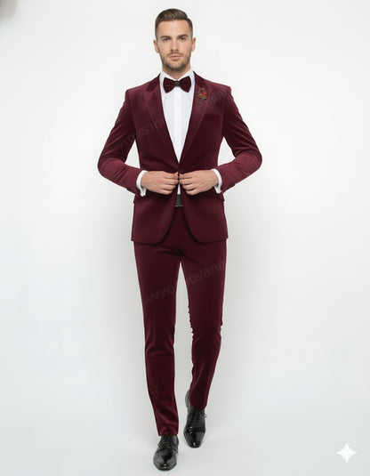 Burgundy Modern Stylish Ensemble Velvet Suit - Image 6