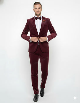Burgundy Modern Stylish Ensemble Velvet Suit - Image 6