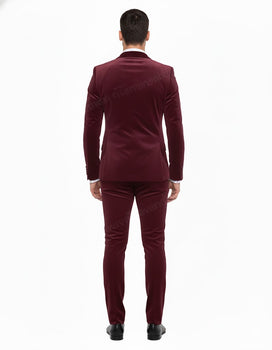 Burgundy Modern Stylish Ensemble Velvet Suit - Image 2
