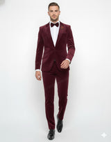 Burgundy Modern Stylish Ensemble Velvet Suit