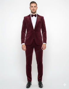 Burgundy Modern Stylish Ensemble Velvet Suit