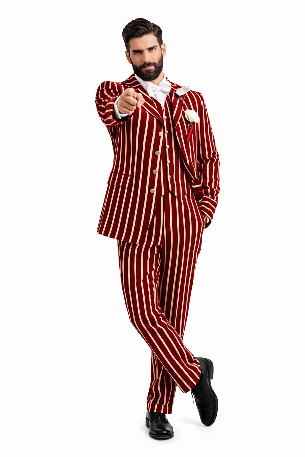 Burgundy Pinstripe Suit - Mens 1920s Gangster Pinstripe Suit - Chalk Pinstripe - Image 7