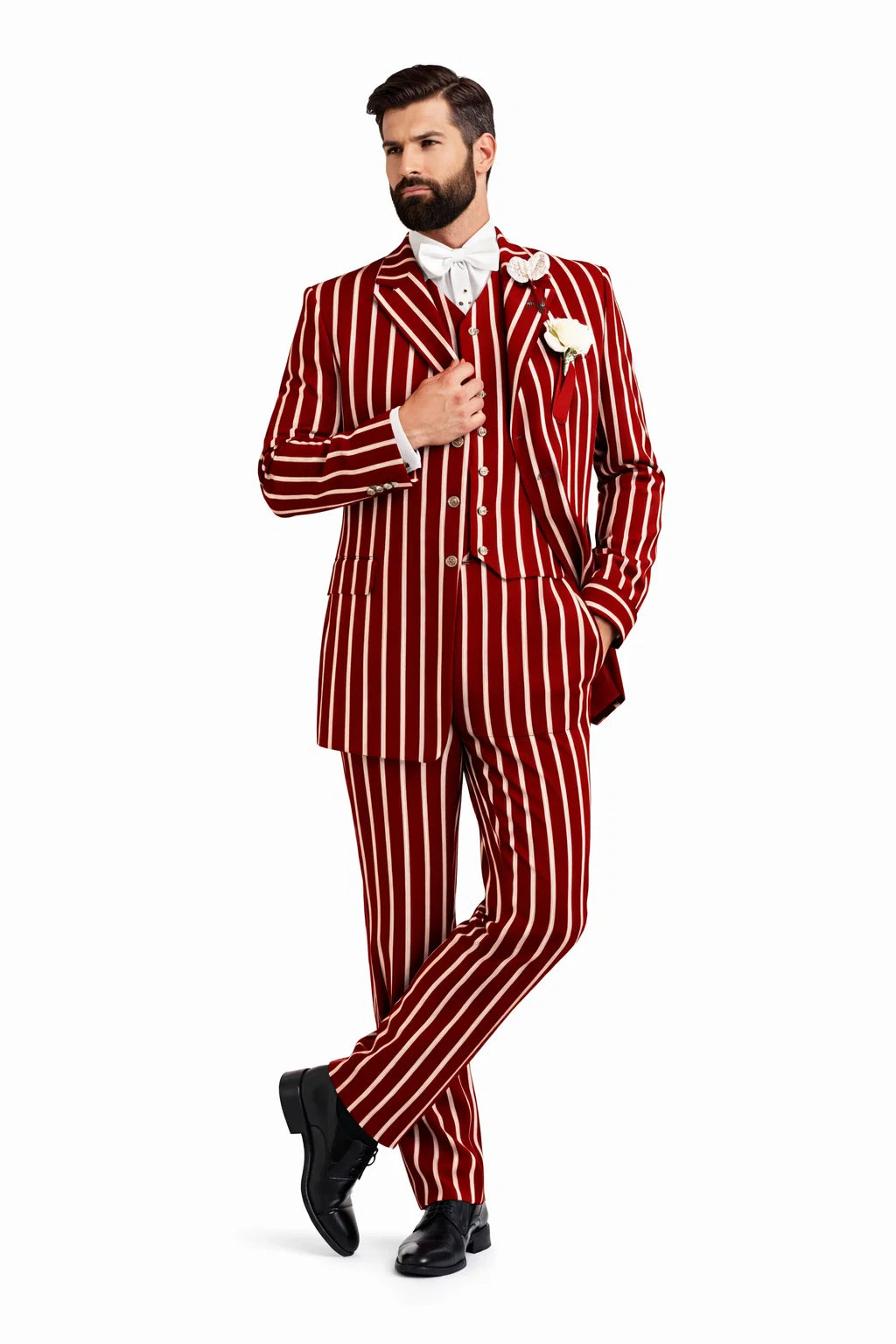 Burgundy Pinstripe Suit - Mens 1920s Gangster Pinstripe Suit - Chalk Pinstripe - Image 3