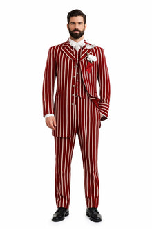 Burgundy Pinstripe Suit - Mens 1920s Gangster Pinstripe Suit - Chalk Pinstripe