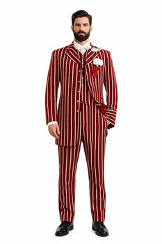 Burgundy Pinstripe Suit - Mens 1920s Gangster Pinstripe Suit - Chalk Pinstripe