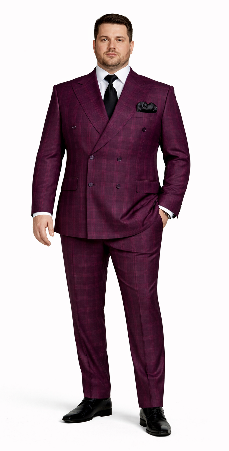 Rossiman Burgundy Suit for Men – Peak Lapel 1-Button Jacket & Double-Breasted Vest