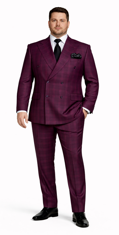 Rossiman Burgundy Suit for Men – Peak Lapel 1-Button Jacket & Double-Breasted Vest