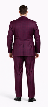 Burgundy Plaid Suit for Men – Rossiman Double-Breasted Windowpane Two-Piece - Image 2