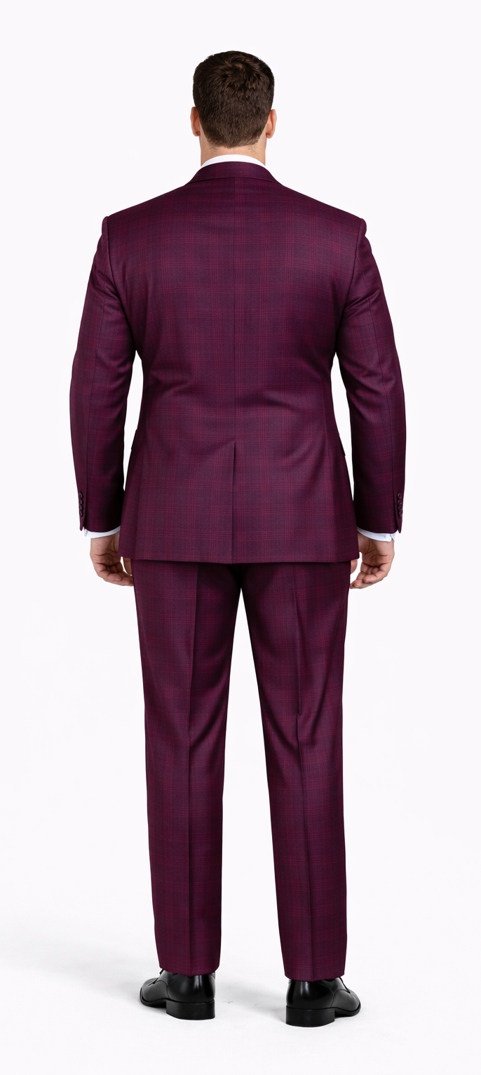 Rossiman Burgundy Suit for Men – Peak Lapel 1-Button Jacket & Double-Breasted Vest