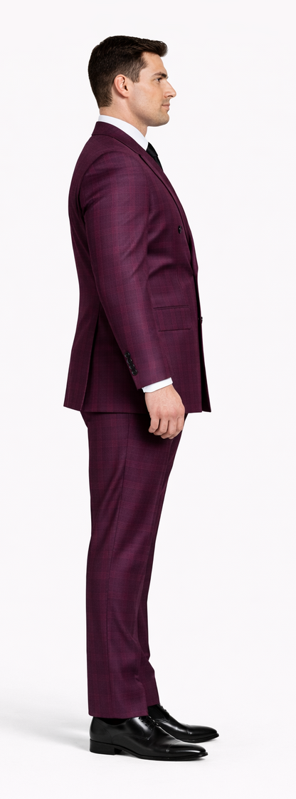 Rossiman Burgundy Suit for Men – Peak Lapel 1-Button Jacket & Double-Breasted Vest