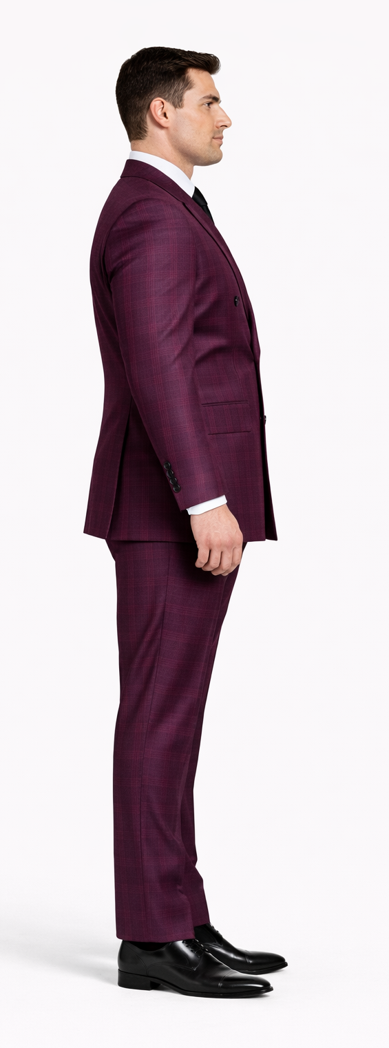 Rossiman Burgundy Suit for Men – Peak Lapel 1-Button Jacket & Double-Breasted Vest