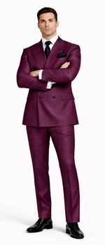 Burgundy Plaid Suit for Men – Rossiman Double-Breasted Windowpane Two-Piece - Image 5