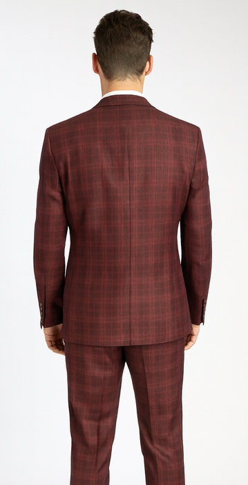 Burgundy Plaid Suits - Maroon Windowpane Suits