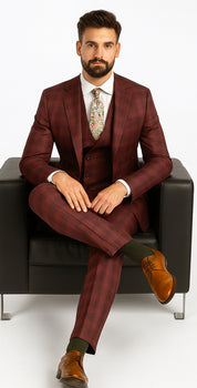 Burgundy Plaid Suits - Maroon Windowpane Suits - Image 3
