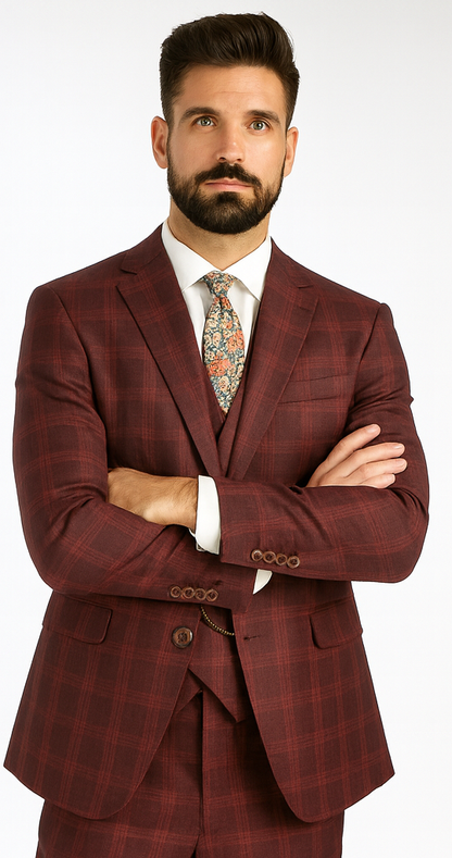 Burgundy Plaid Suits - Maroon Windowpane Suits - Image 7