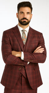 Burgundy Plaid Suits - Maroon Windowpane Suits