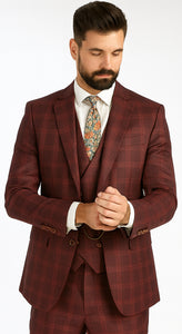 Burgundy Plaid Suits - Maroon Windowpane Suits