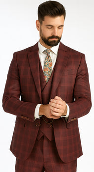 Burgundy Plaid Suits - Maroon Windowpane Suits - Image 8