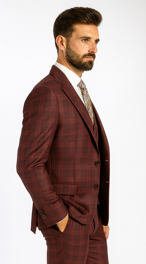 Burgundy Plaid Suits - Maroon Windowpane Suits - Image 4