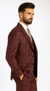 Burgundy Plaid Suits - Maroon Windowpane Suits