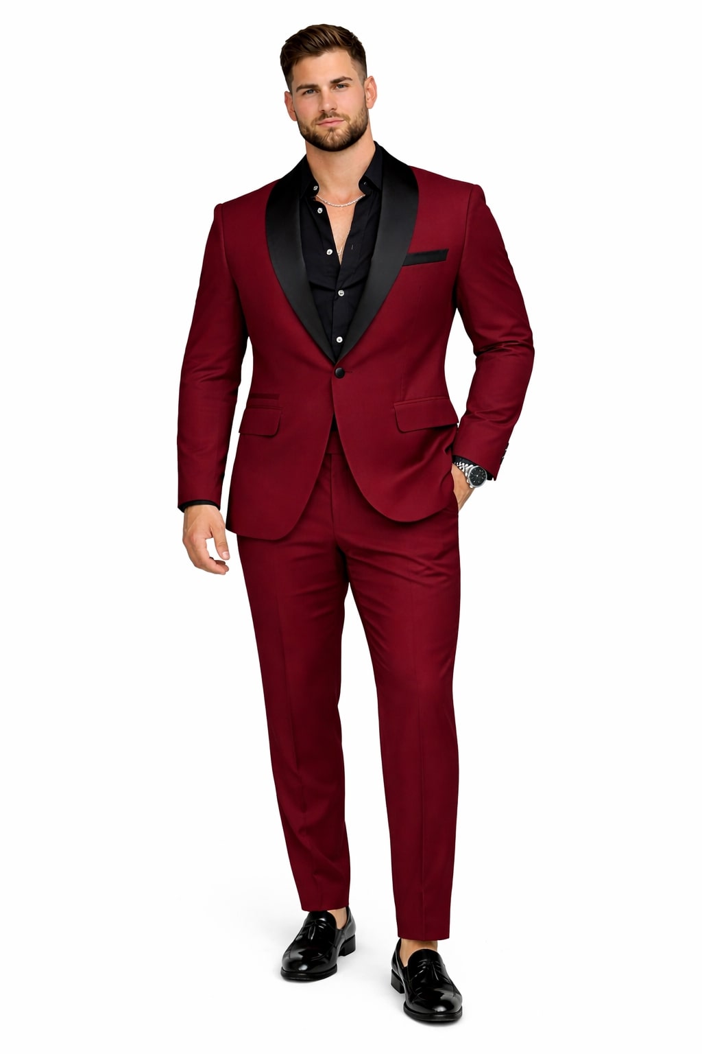 Burgundy Prom Tuxedo - Wedding Suit - Groom Tuxedo Suit - Image 6
