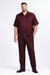 New Mens 2pc Walking Suit Short Sleeve Casual Shirt and Pants Set - Burgundy