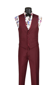 Burgundy Trimmed Lapel Slim Fit 3 Piece Suit - Image 2