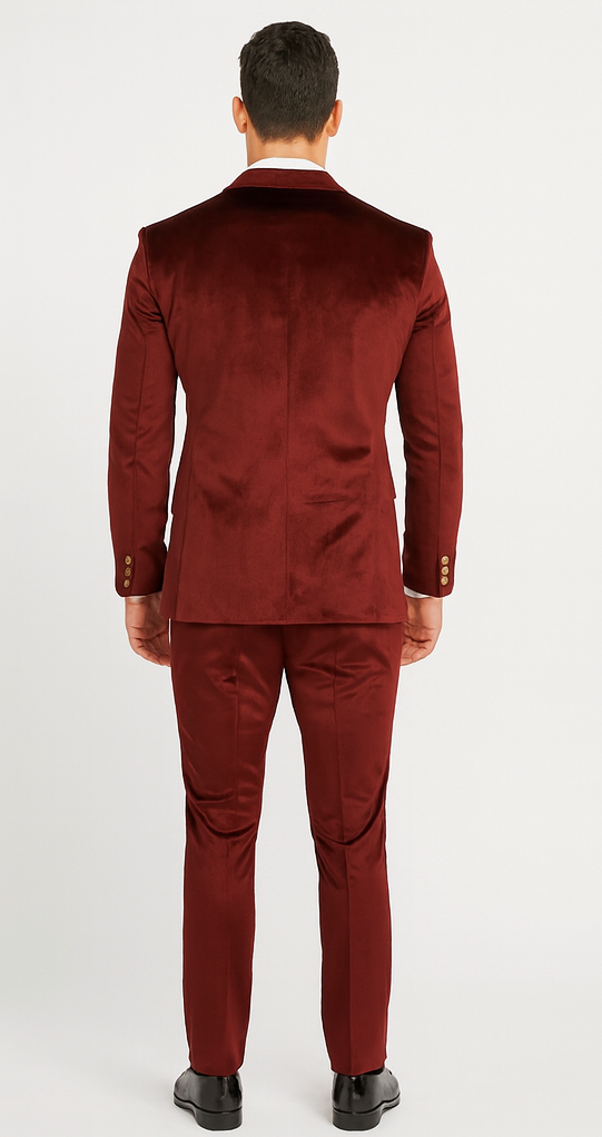 Burgundy Velvet Double Breasted Suits - Velvet Pants - Slim Fit Suit - Image 2