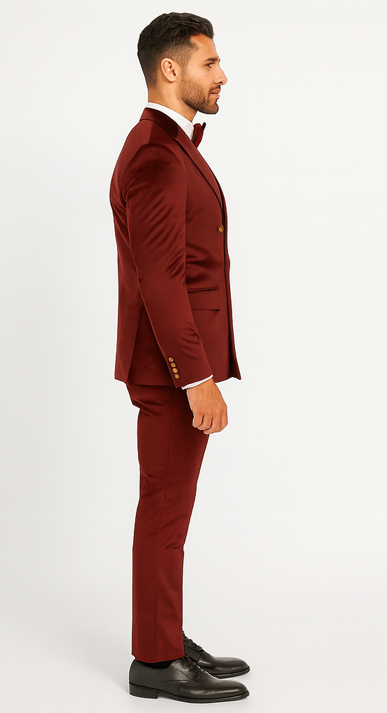 Burgundy Velvet Double Breasted Suits - Velvet Pants - Slim Fit Suit - Image 3