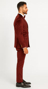Burgundy Velvet Double Breasted Suits - Velvet Pants - Slim Fit Suit - Image 3