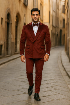 Burgundy Velvet Double Breasted Suits - Velvet Pants - Slim Fit Suit - Image 7